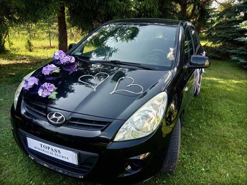 DS19 * Ślubna dekoracja na samochód z fioletowymi hortensjami