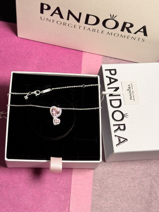 Кулон-кольє Пандора ореол сердець Червоне серце Pandora