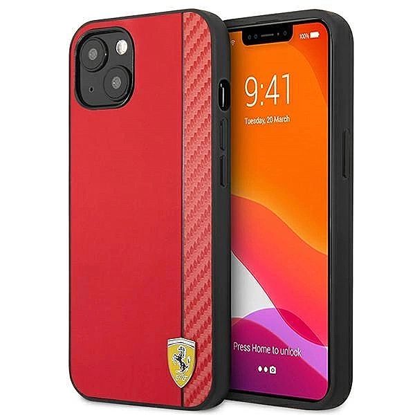 Etui Ferrari On Track Carbon Stripe na iPhone 13 mini - czerwone