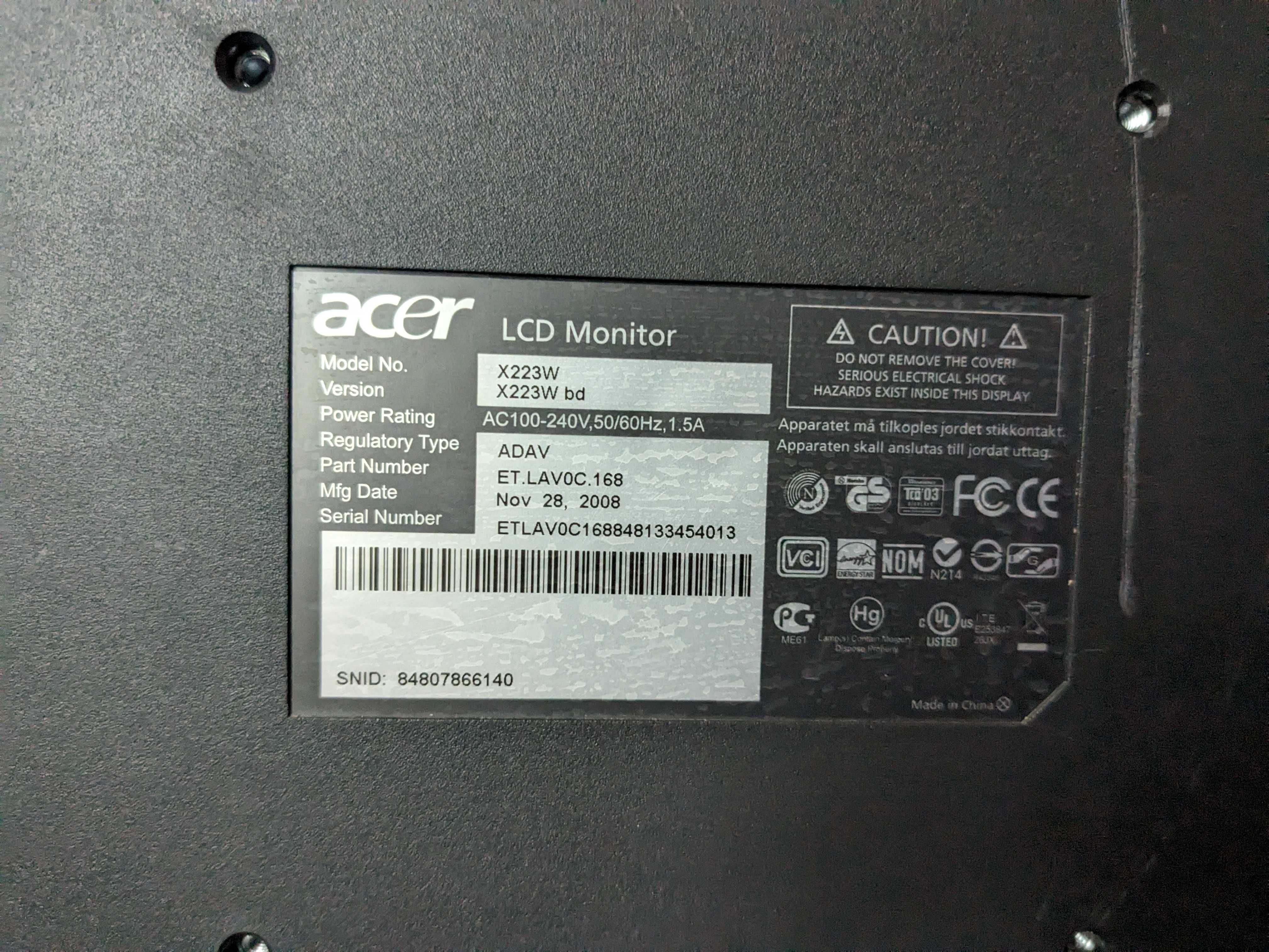 Монітор Acer X223W bd 22"