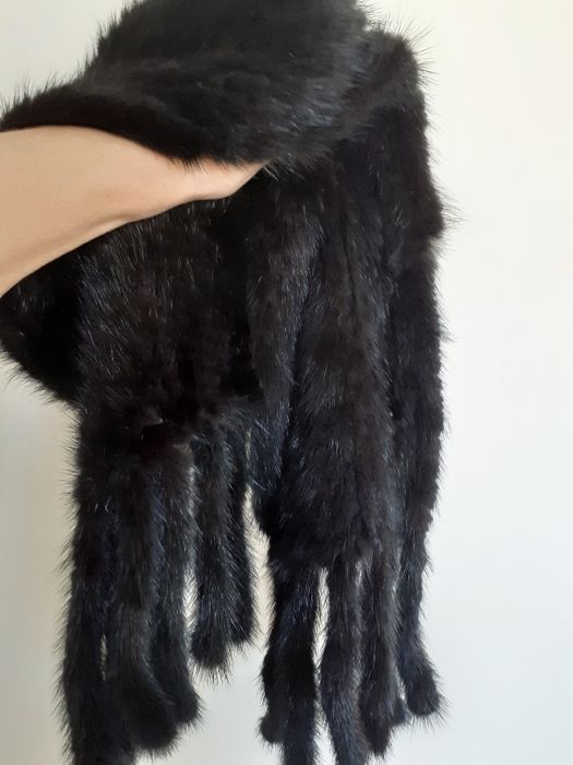 Szalik czarny  futro naturalne NORKa plecionka