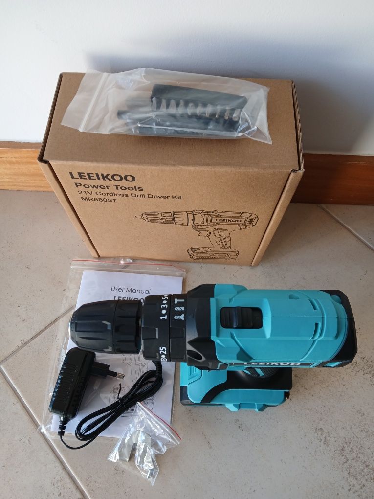 Aparafusadora 3 em 1 LEEIKOO | 1 Bateria 21V | 24 acessórios