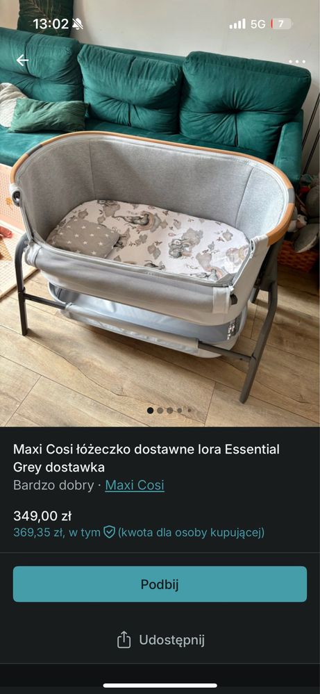 Łóżeczko dostawne maxi cosi lora essential grey dostawka