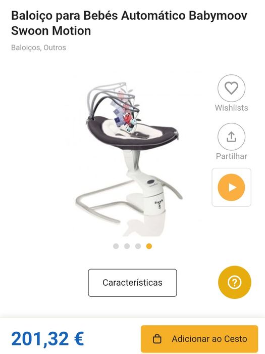 Vendo espreguiçadeira/baloiço BABYMOOV Swoon Motion Zinc.