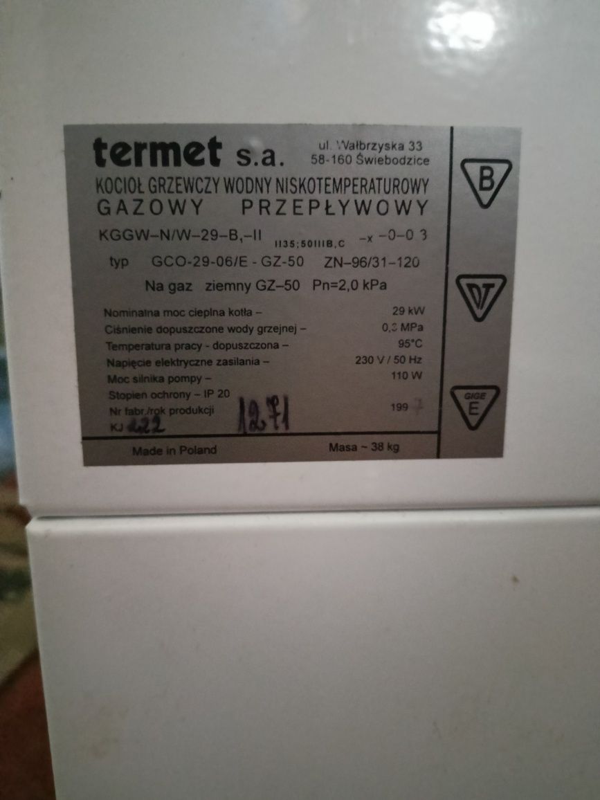 Piec gazowy firmy Termet 29 kW. Nowy , nieuzywany. Rok produkcji 1997.