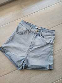 Jeansowe jasno niebieskie krótkie spodenki z wysokim stanem H&M XS/S