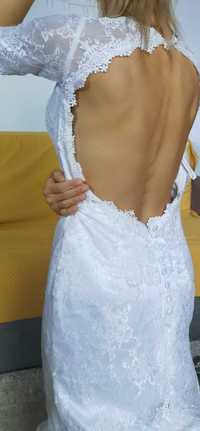 Piekna suknia xs s  ślub biała długi tren