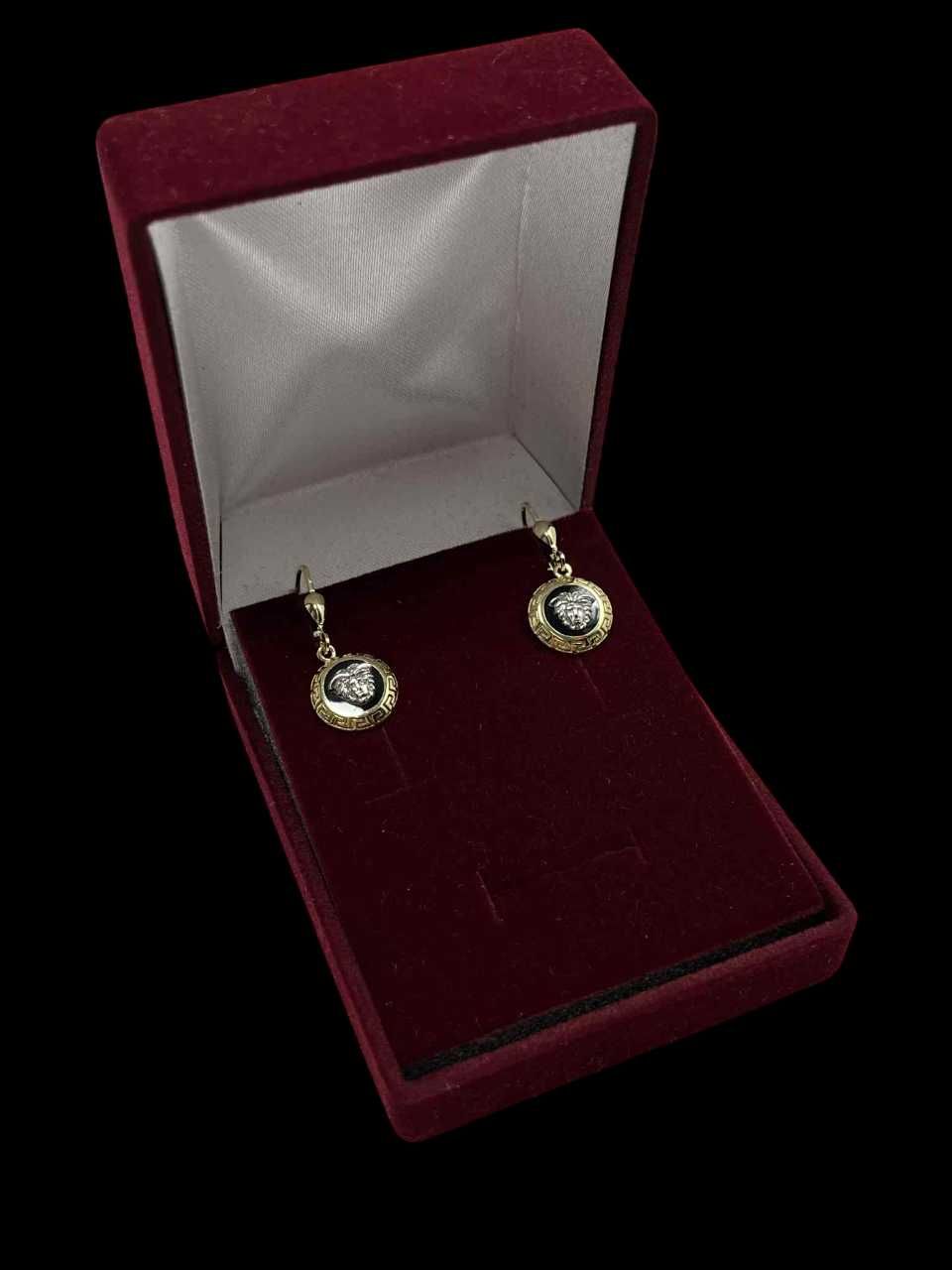 Złote kolczyki motyw versace białe i żółte złoto 585 3,35G