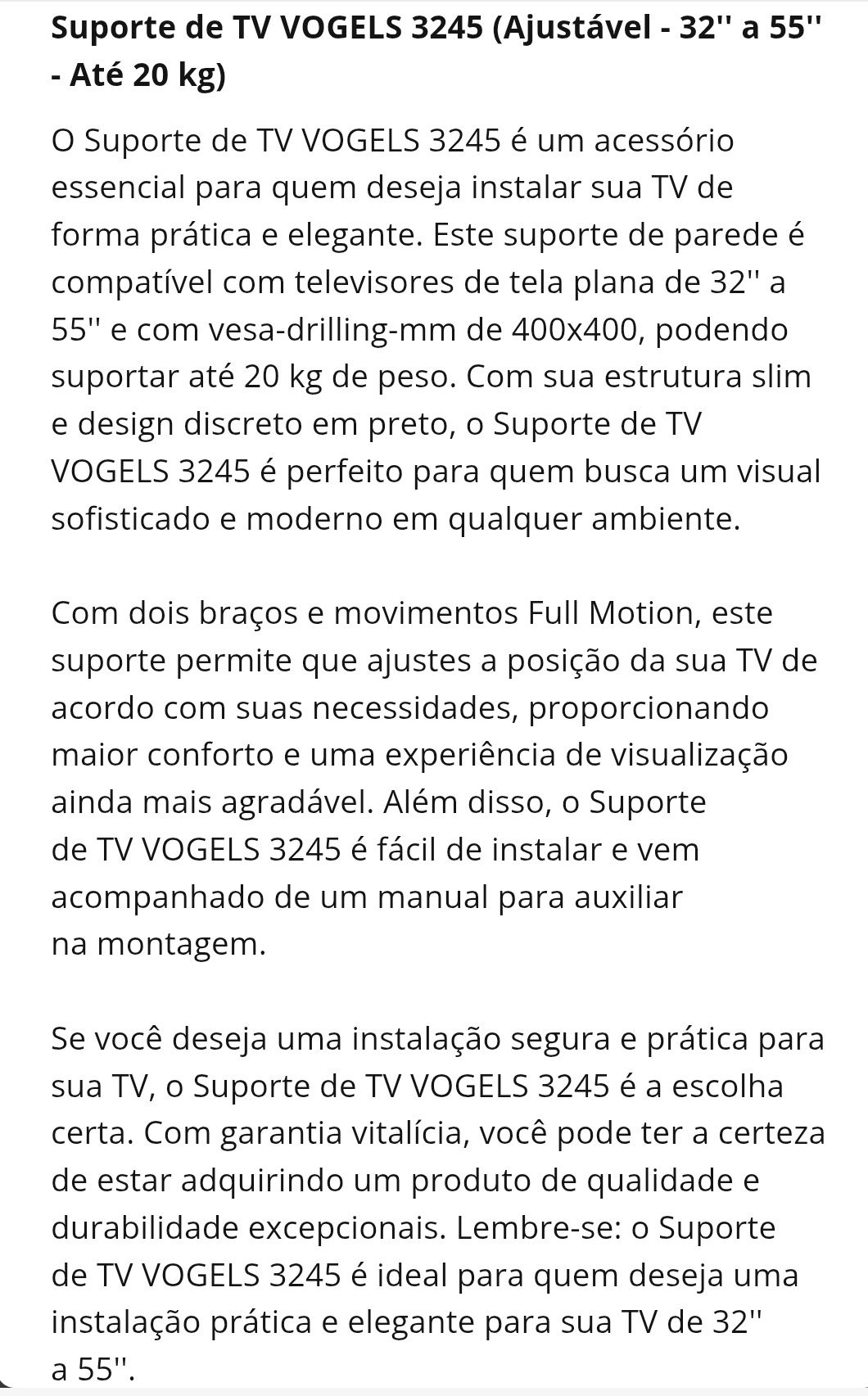 SUPORTE para TVs (32" a 55") com BRAÇO DOBRÁVEL.