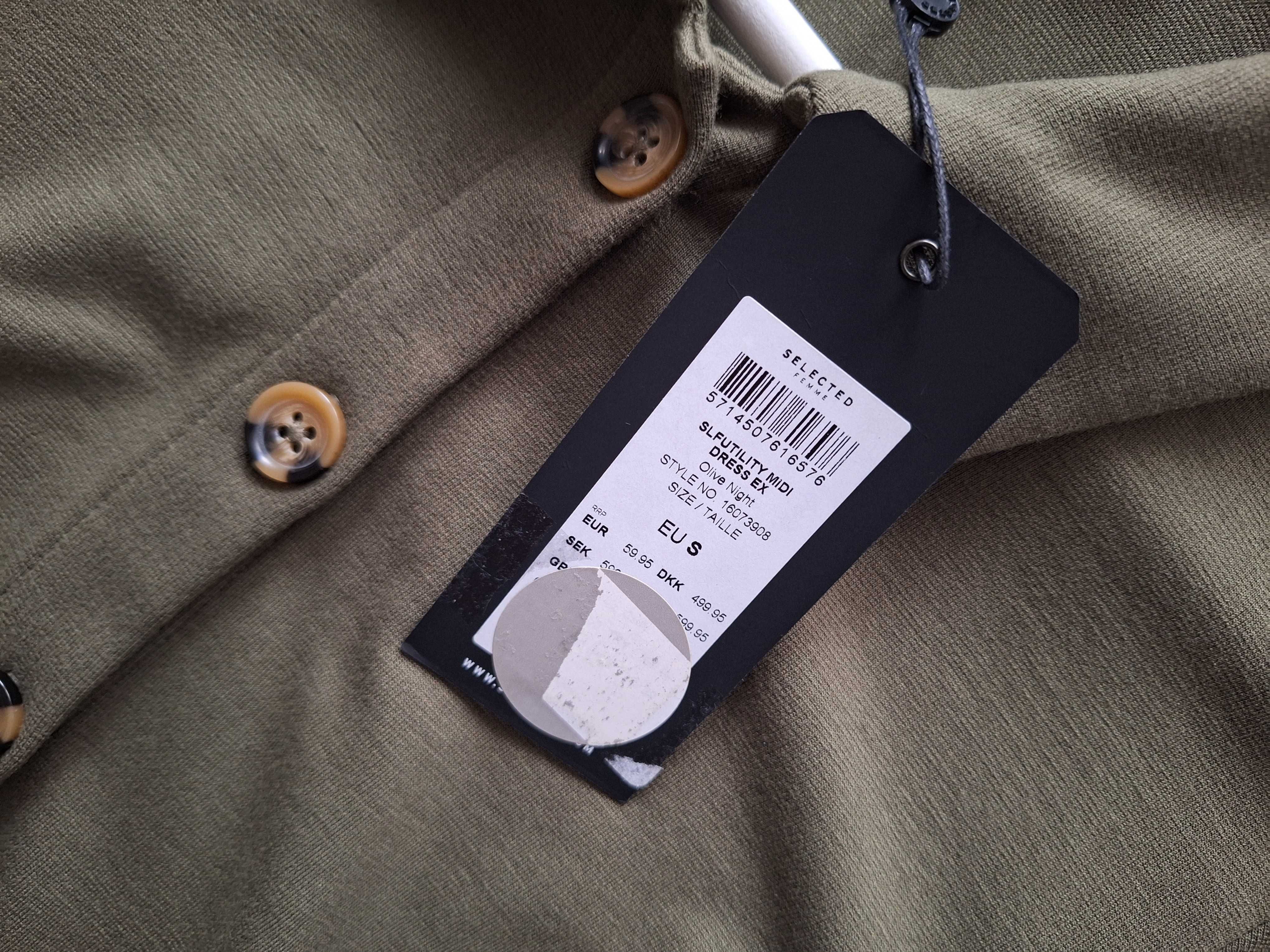 Nowa Sukienka Midi Selected Femme Khaki Szmizjerka S