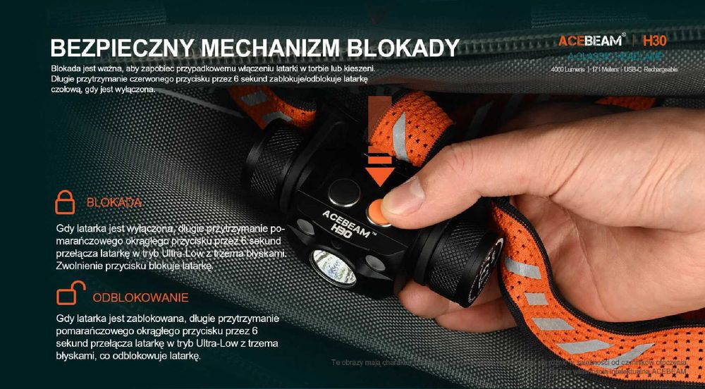 Latarka czołowa ACEBEAM H30 5000K Czerwone Zielone – 4000lm