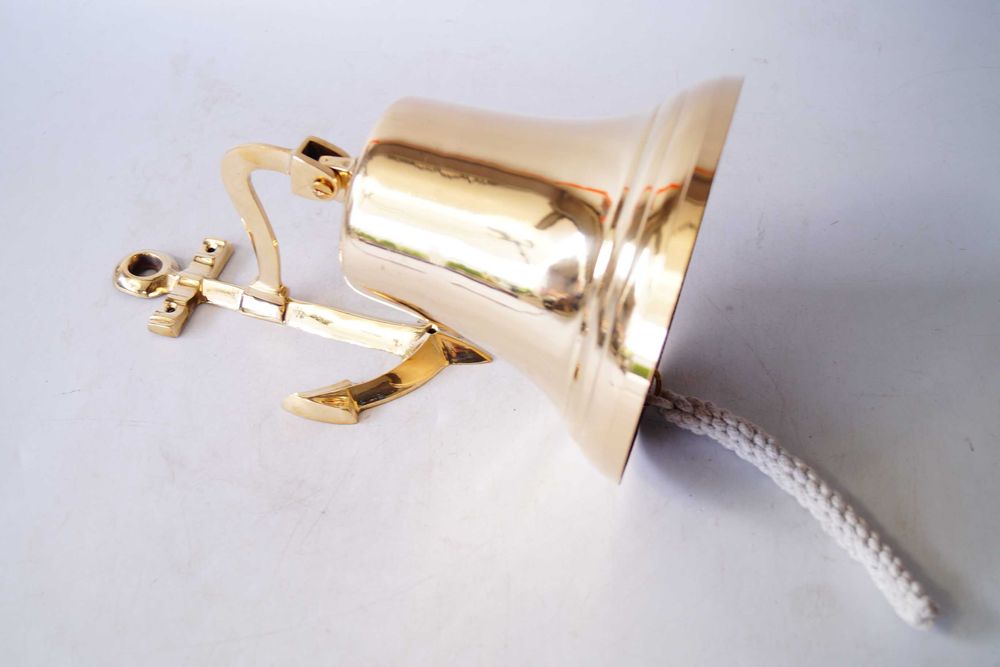 Duży mosiężny dzwonek kotwica marynistyka z sznurem dzwon