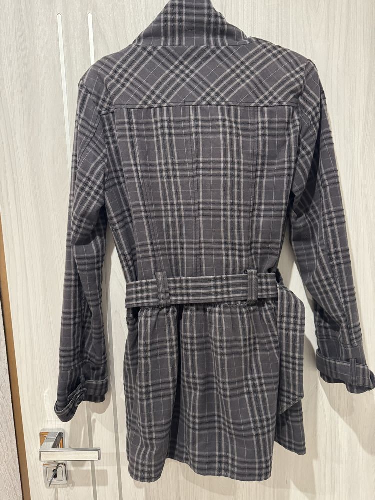Płaszcz płaszczyk w kratkę szary elegancki M/L