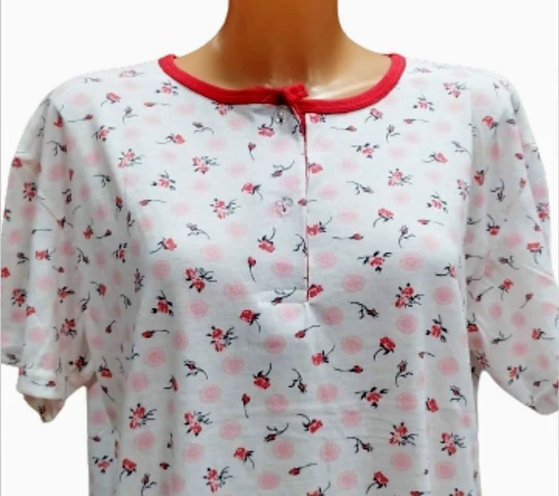 piżama komplet bawełna zestaw koszulka spodnie r. xl czerwona kwiatki