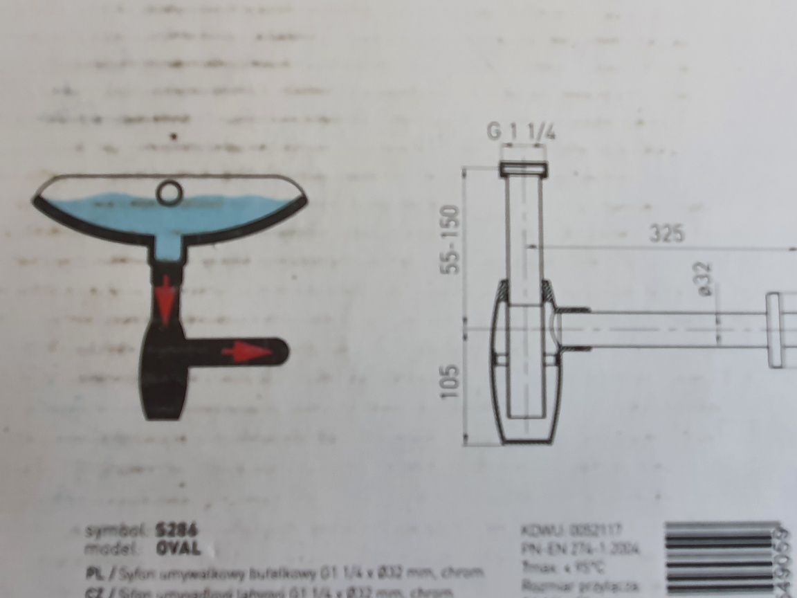 Nowy Ferro OVAL syfon umywalkowy mosiężny G5/4 chrom (S286)