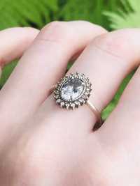 Pierścionek kamień naturalny kryształ górski srebro 925 vintage