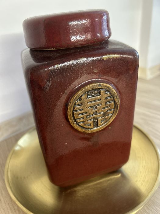 Ceramiczny pojemnik na herbate duzy chinski symbol szczescia