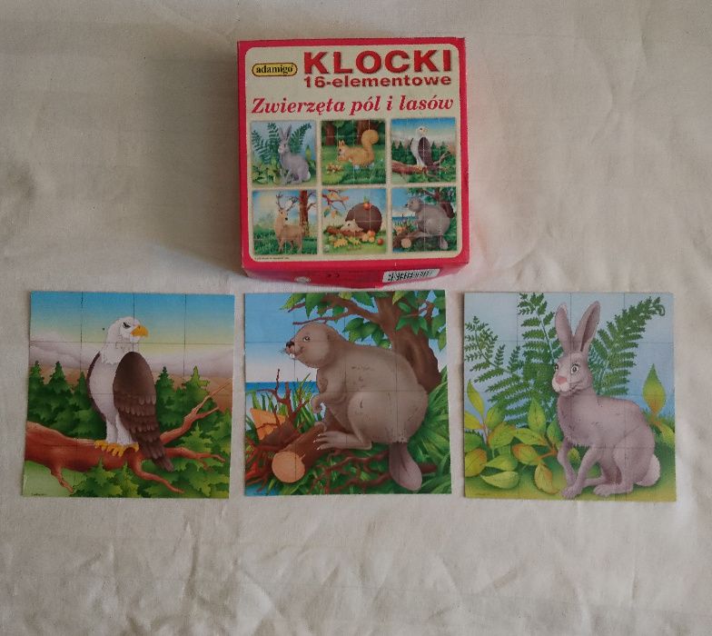 Klocki puzzle 16 elementowe ze zwierzętami