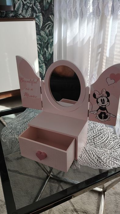 Szkatułka drewniana z lustrem Minnie mause