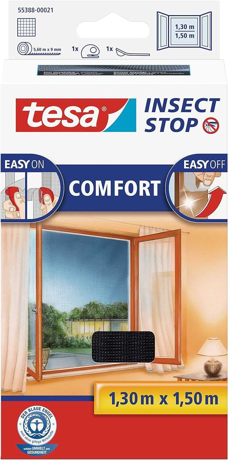 TESA comfort moskitiera na rzep do okien, czarny, 1,3 mx 1,5 m [160]