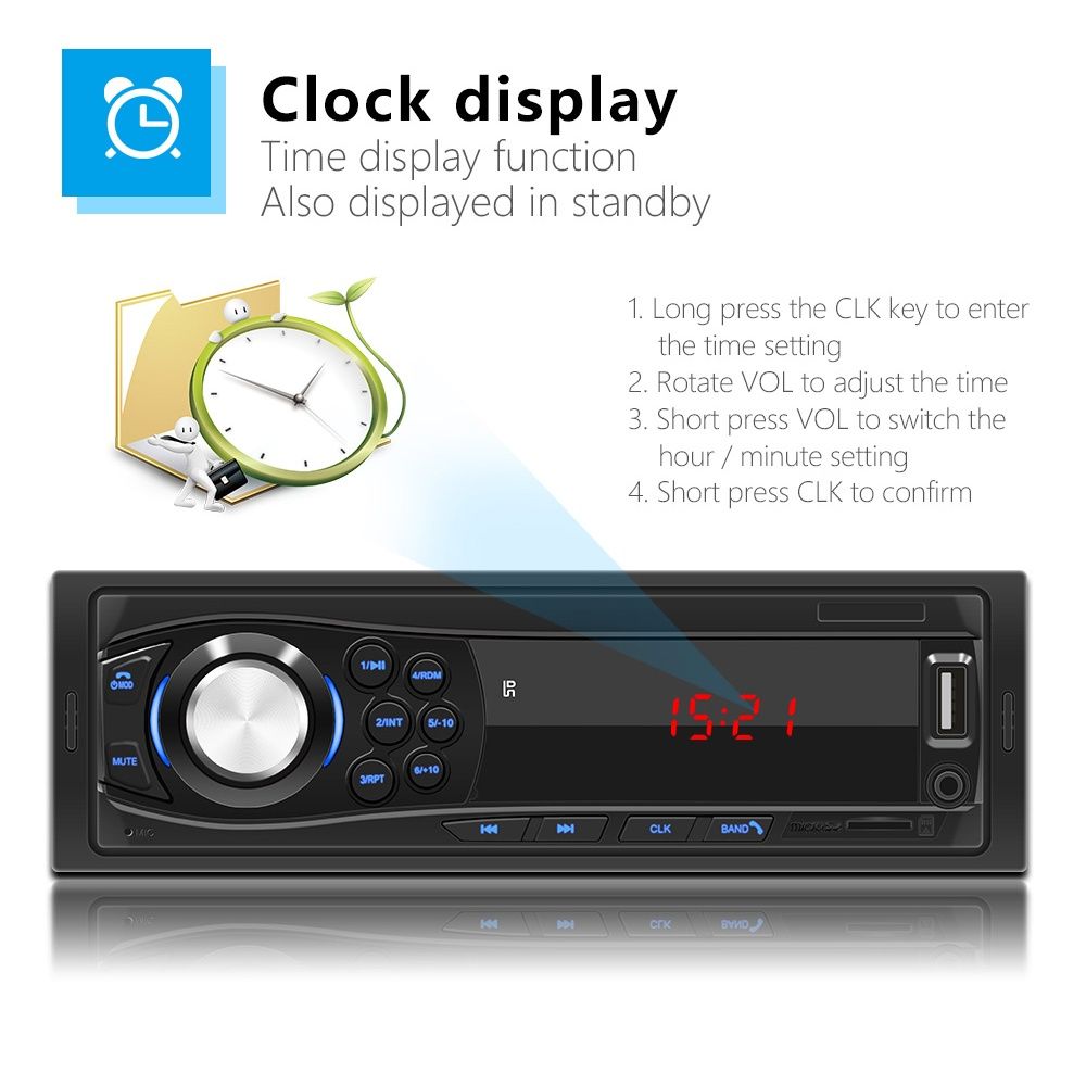 Rádio Universal 1din Bluetooth FM USB Cartão memória NOVO
