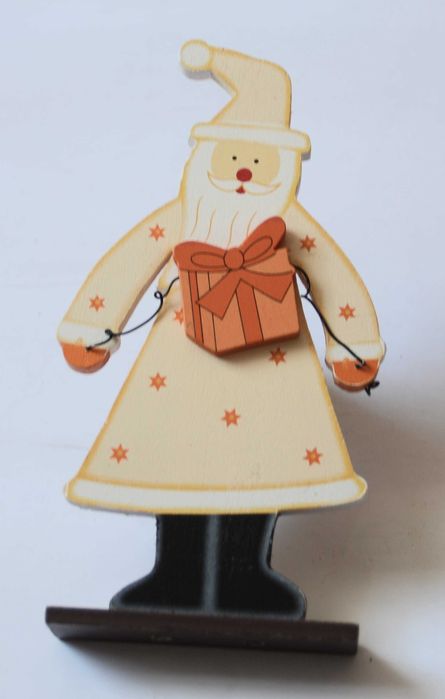 Boże Narodzenie Ozdoba drewniana Święty Mikołaj z prezentem