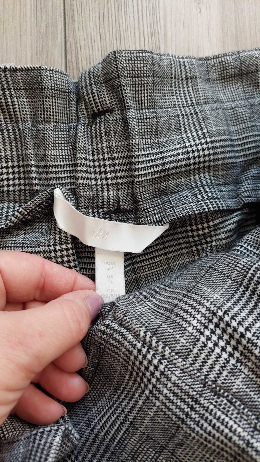 H&M spodnie paper bag krata wełna wiskoza 40