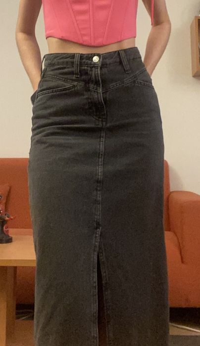 Спідниця Mango джинсова пряма з розрізом