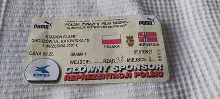 Bilet kolekcjonerski Polska - Norwegia 2001 rok