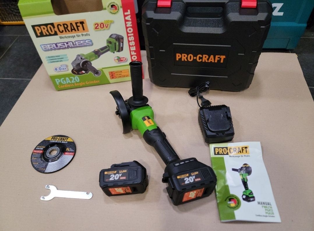 2 Акум по 4.0Ah Болгарка Бесщеточная ProCraft PGA20 Аккумуляторная