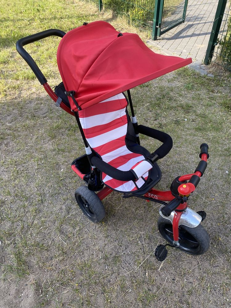 Czerwony rowerek trójkołowy dla dziecka ecotoys z rączką