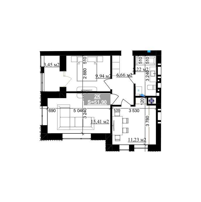 Двокімнатна біля Озера! Розтермінування на 1.5роки!