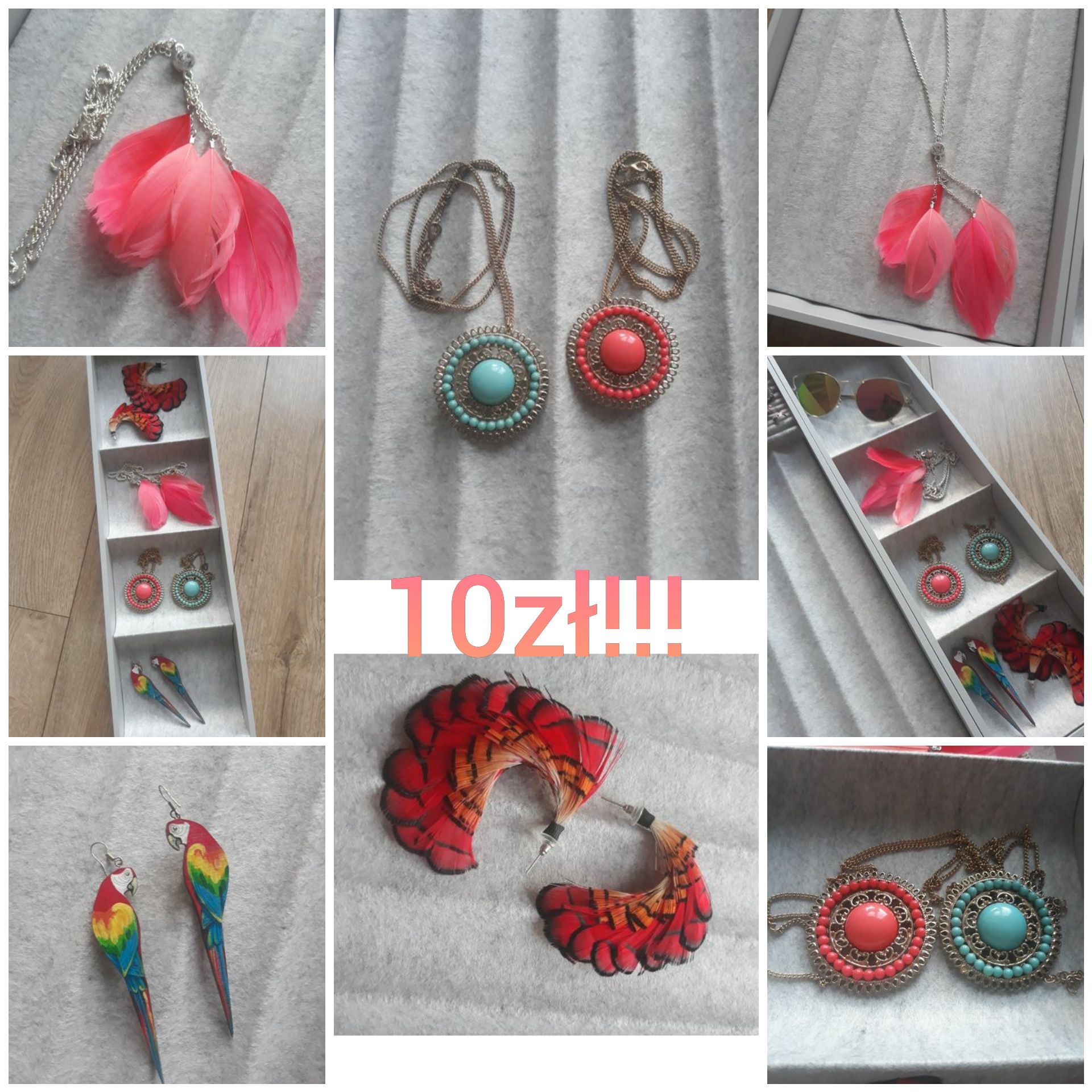 Letnia biżuteria kolczyki wisior pióra Boho papuga medalion mandala