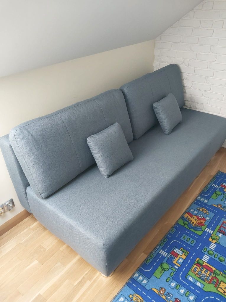 Jak nowa sofa niebieska kanapa rozkładana star pojemnik niebieska