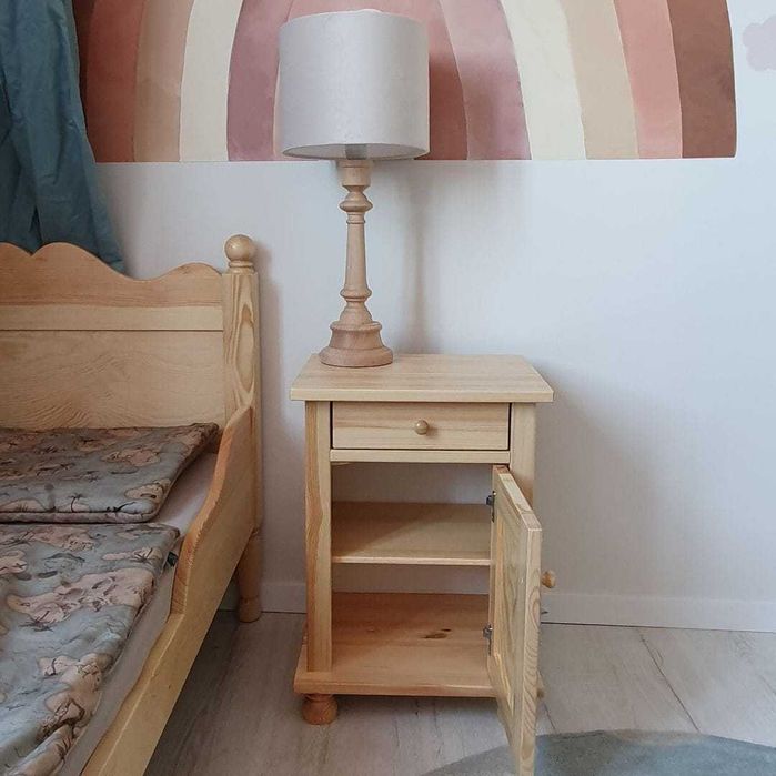 Łóżko dziecięce retro drewno 160x80 cm w zestawie z szafką nocną