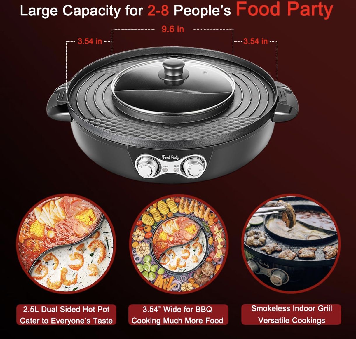 Электрический гриль без дыма и хот-пот Food Party DUO .