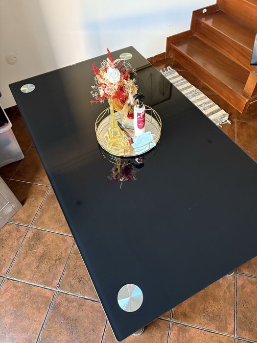 Mesa de Jantar Preta de vidro temperado