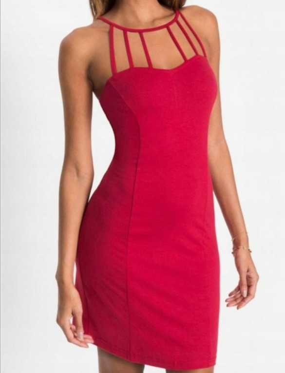 Nowa sukienka z paskami imprezowa czerwona 38 wiskoza