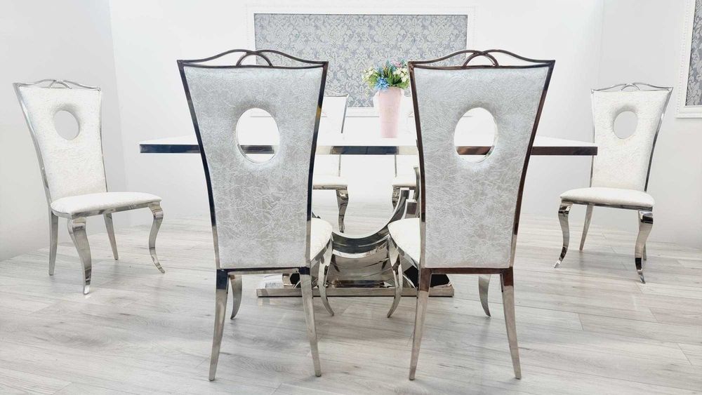 Jadalnia Stół srebrny 200cm NEXT + 6 krzeseł Victoria ICE Glamour styl