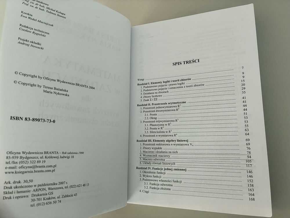 Matematyka w zadaniach – Bażańska, Nykowska -Dla uczelni ekonomicznych