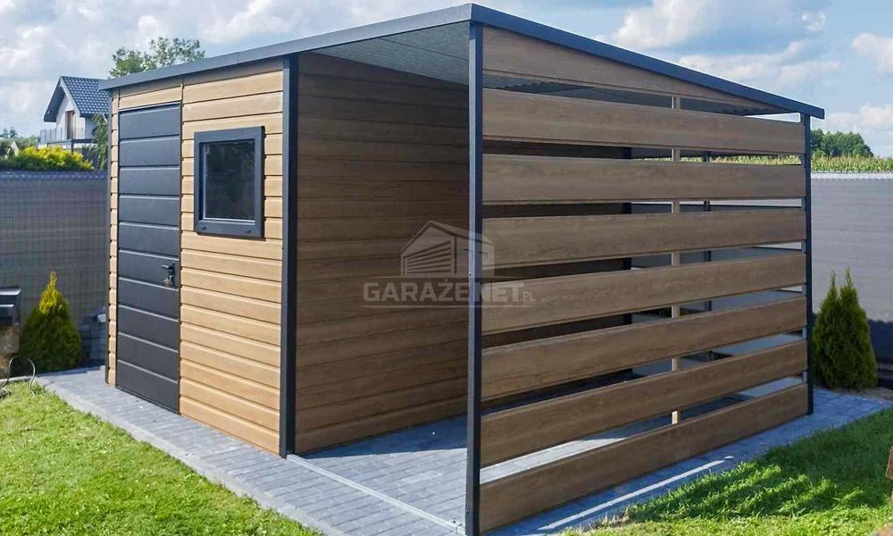 SCHOWEK DOMEK OGRODOWY 2X2 M + Wiata - Drzwi Okno Winchester TS757