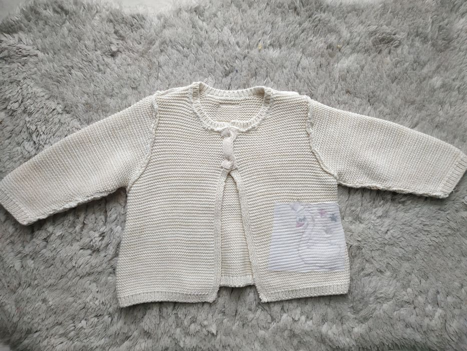 Sweter/kardigan/ecru/złota nitka/łabędź/serduszka/Cool Club/Smyk/r. 68