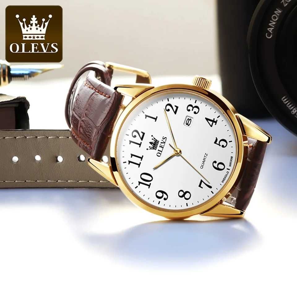 Klasyczny zegarek kwarcowy Olevs złoty biała tarcza męski damski