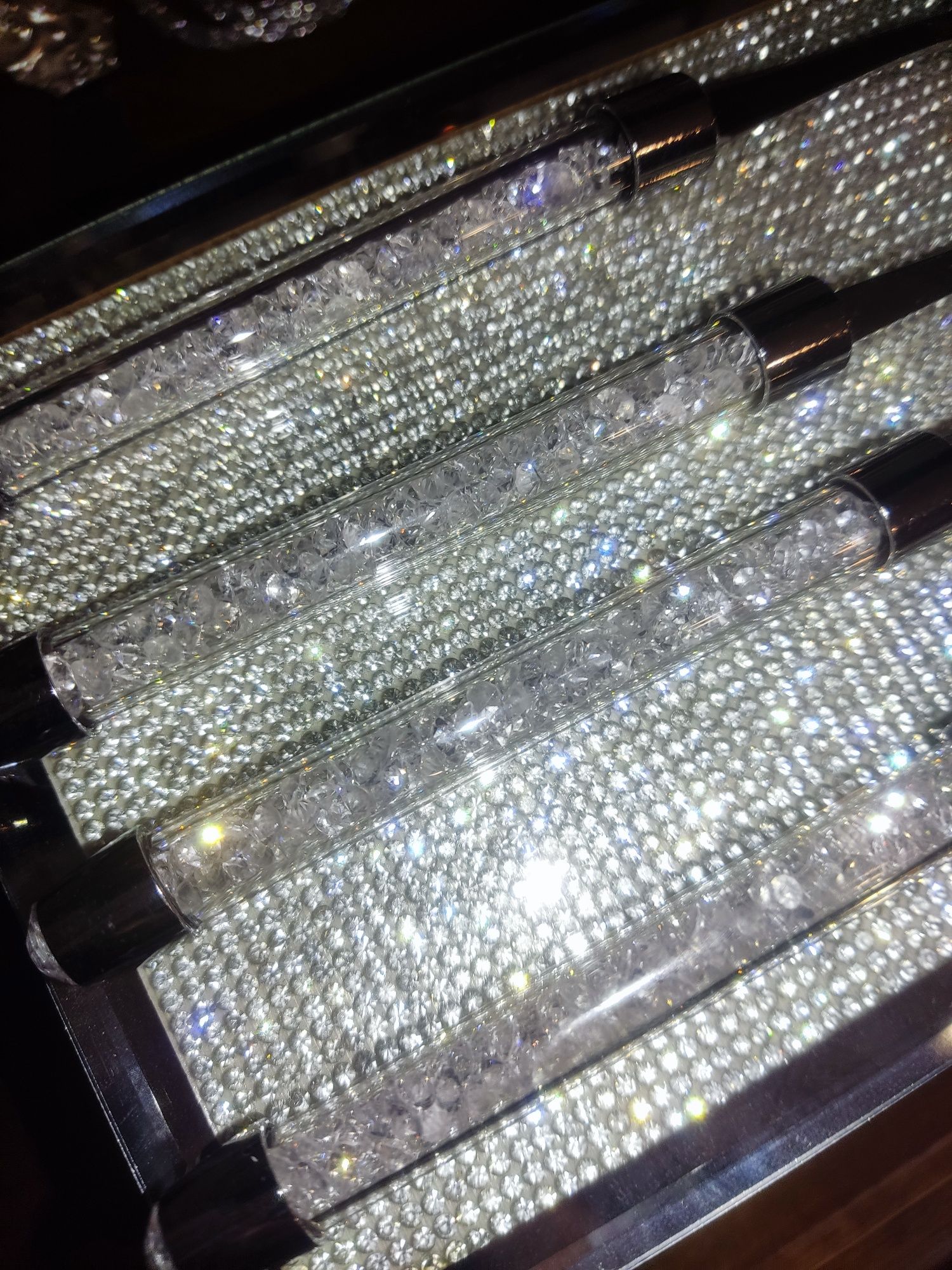 Zestaw srebrnych sztućców z kryształkami błyszczący Glamour nowy
