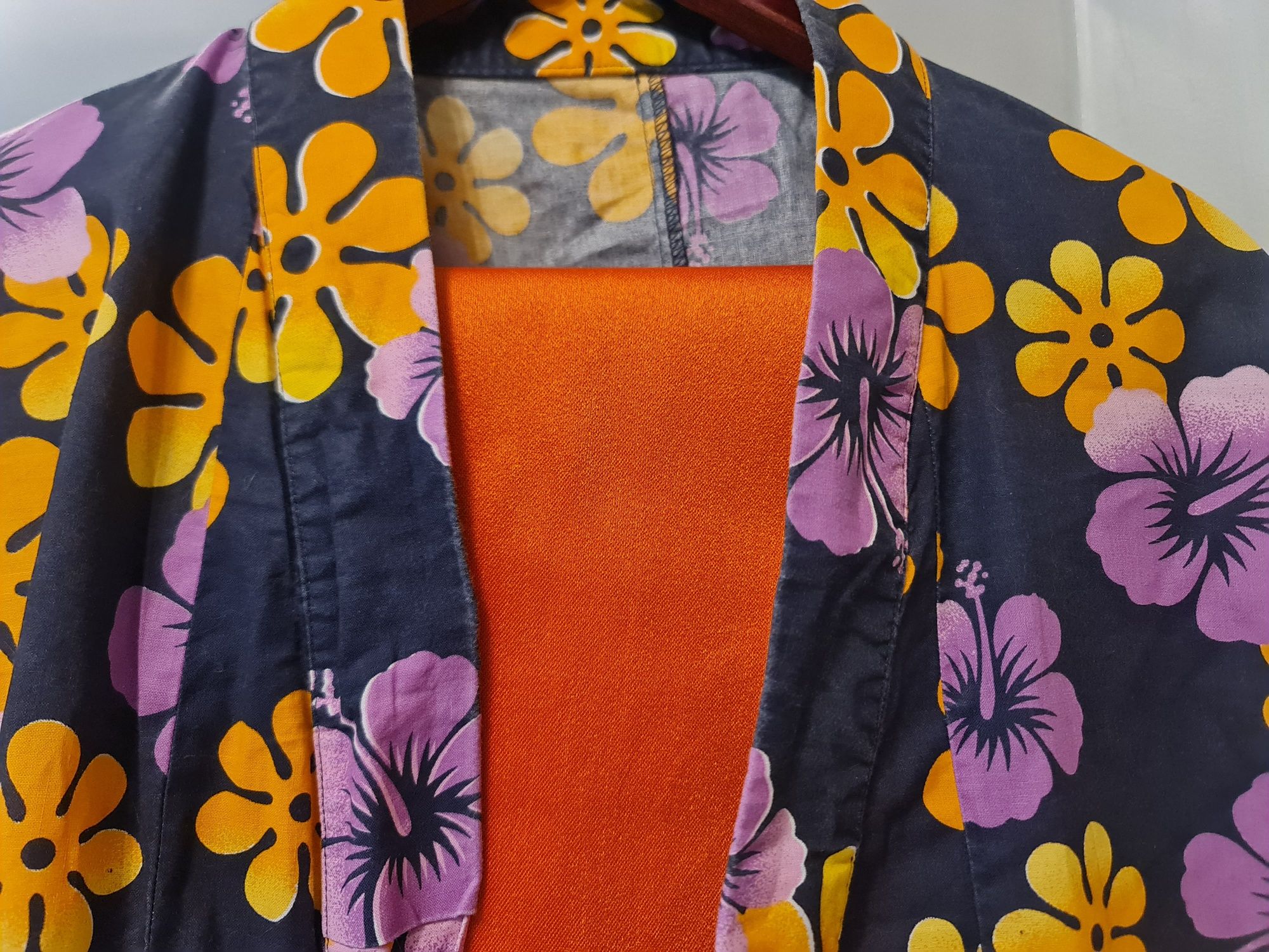 Prawdziwa yukata japońska kimono Z PASEM  damska wzór hibiskus