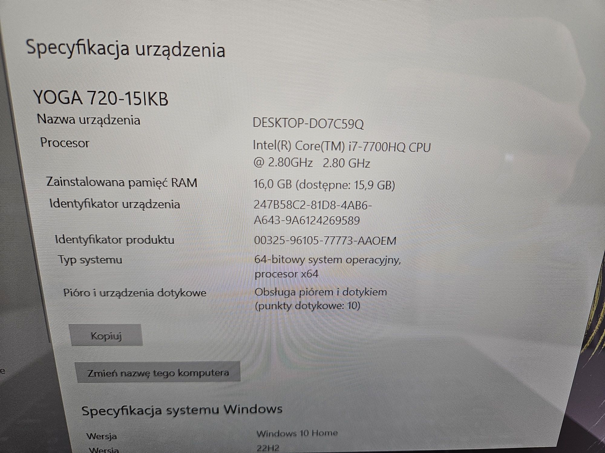 Lenovo YOGA 720-15 i7-7700HQ 16gb 256 gb Win10 GTX1050