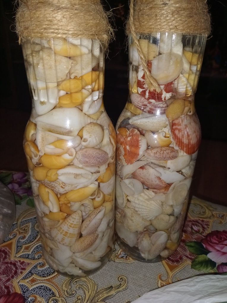 Ракушки для аквариума, декора (2 литровых бутылки) с россыпью