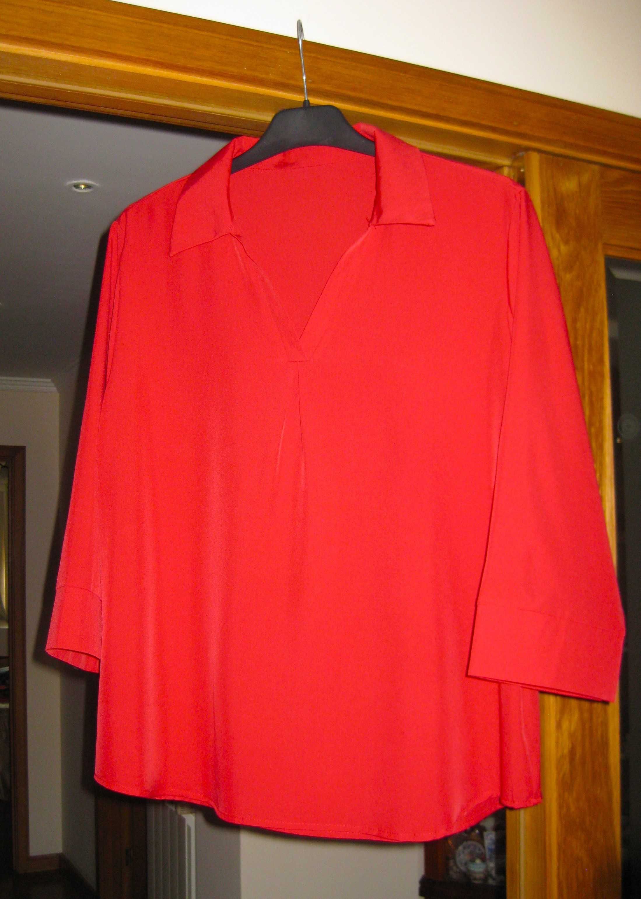 Blusa Vermelha com Colarinho e Mangas 3/4 XXL