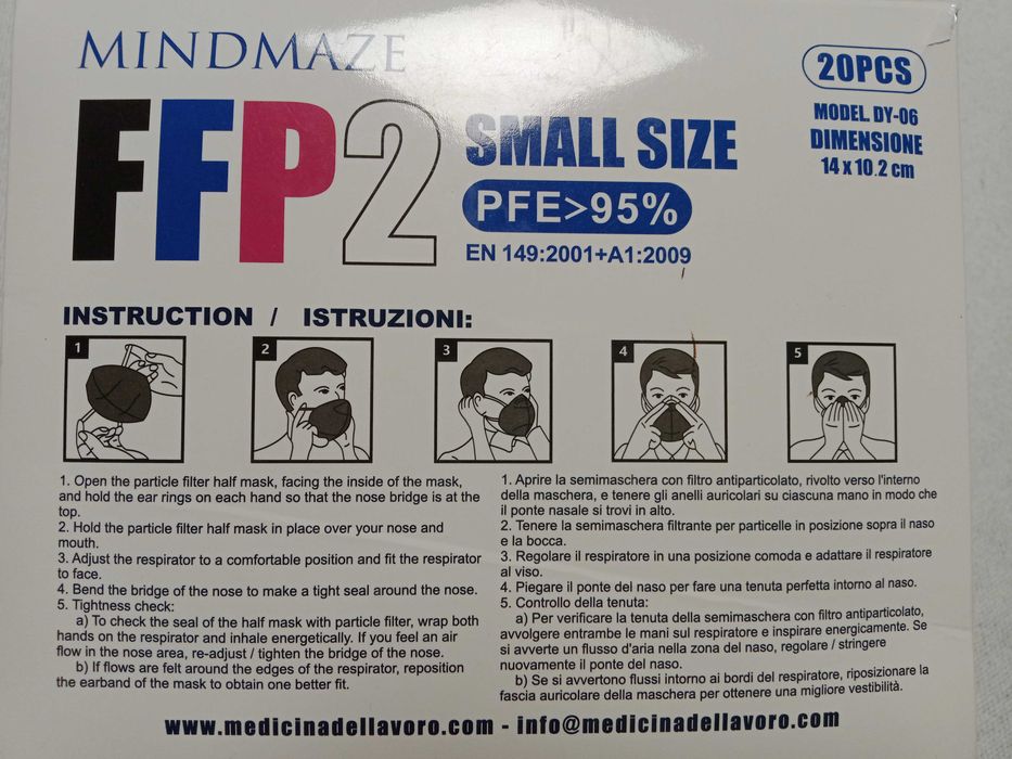Maseczki ffp2 rozmiar S, nowe. Pfe 95% w opakowaniu 20 sztuk.