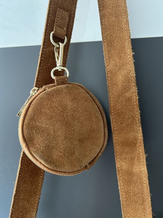 Torebka frędzle ze skóry naturalnej zamszowej kolor camel